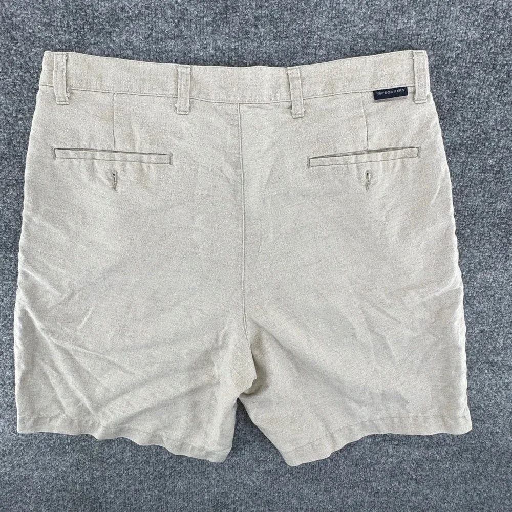 Dockers Pleated Shorts Men 34 Beige Solid 90's Linen Blend Relaxed Beige Casual
